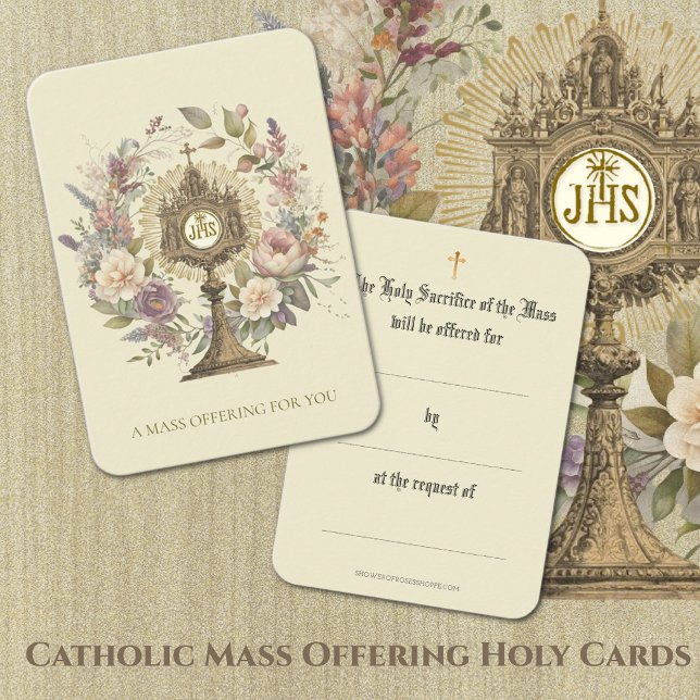 Carte De Visite Masse catholique offrant Monstrance Floral (Traditional Catholic Mass Offering Holy Cards )