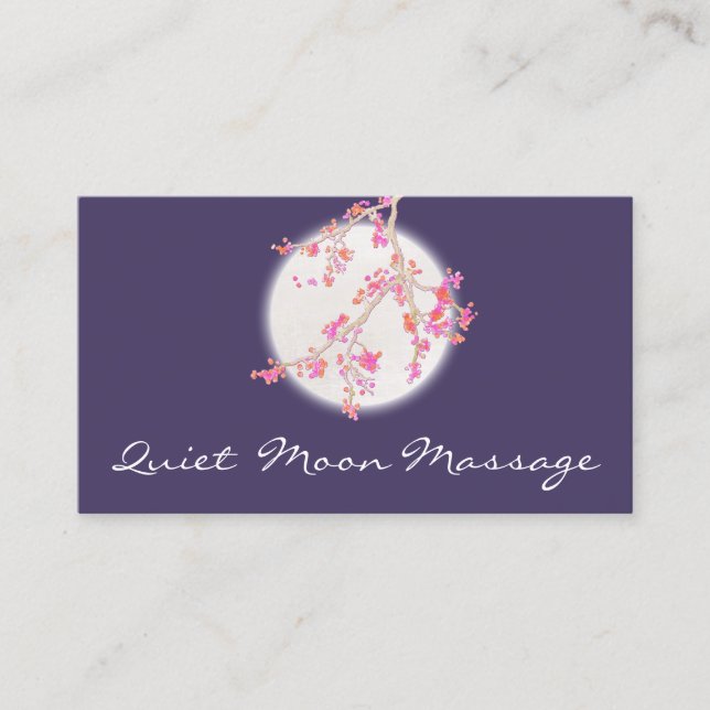 Carte De Visite Masso-thérapeute Spa rose cerise fleurs et lune (Devant)
