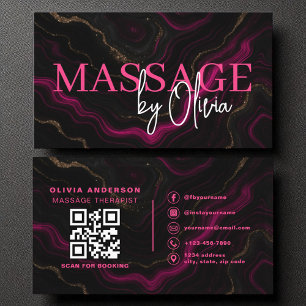 Carte De Visite Massothérapeute QR Code Hot rose Agate Marbre