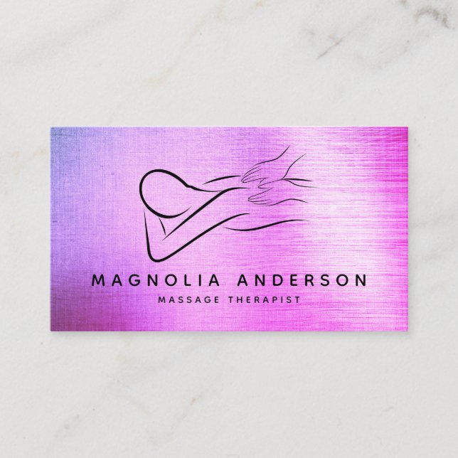 Carte De Visite Massothérapeute Silver Purple Ombre Foil (Devant)