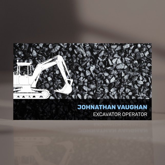 Carte De Visite Matériel lourd Opérateur Construction d'excavation (Heavy Equipment Operator Business Card for Construction professional, modern black rocks & Excavator)