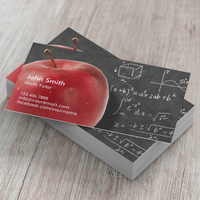 Carte De Visite Math Tutor Professional Red Apple & Chalkboard (Créateur téléchargé)