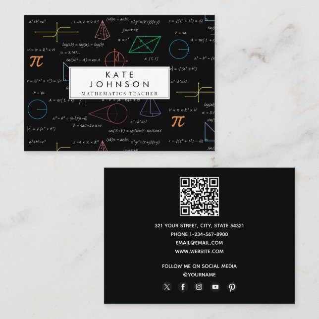 Carte De Visite Mathématiques Enseignant Tuteur Équations Mathémat (Devant / Derrière)