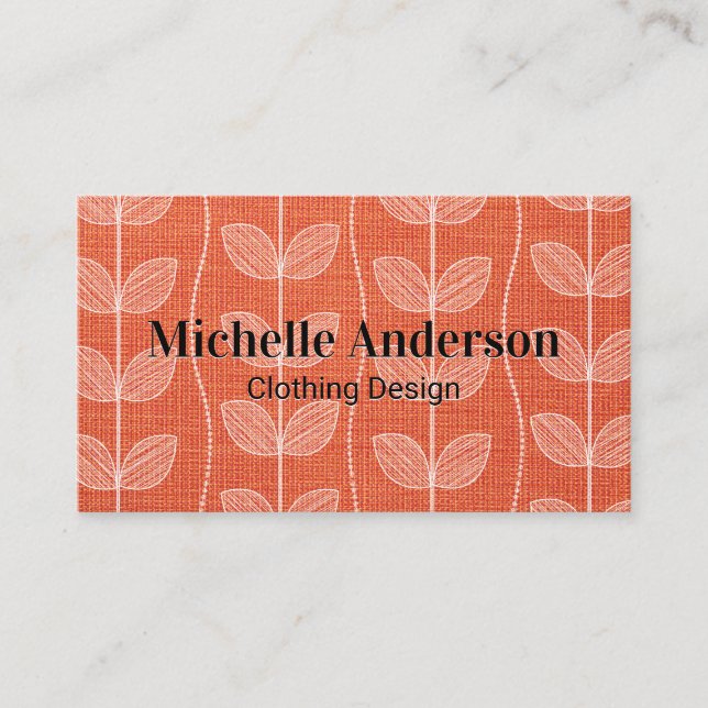 Carte De Visite Matière en tissu orange | Motif plante Doodle (Devant)