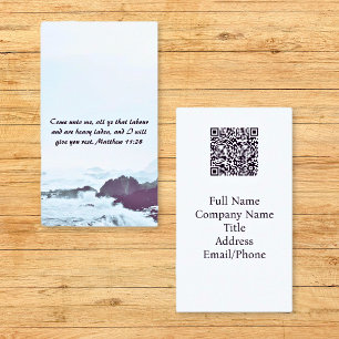 Carte De Visite Matthieu 11:28 Ocean Red Sunset code QR