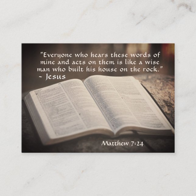Carte De Visite Matthieu 7:24 Construisit sa maison sur le rocher, (Devant)