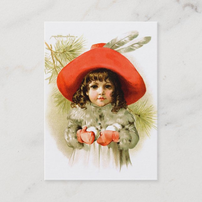 Carte De Visite Maud Humphrey : Fille d'hiver avec des boules de (Devant)