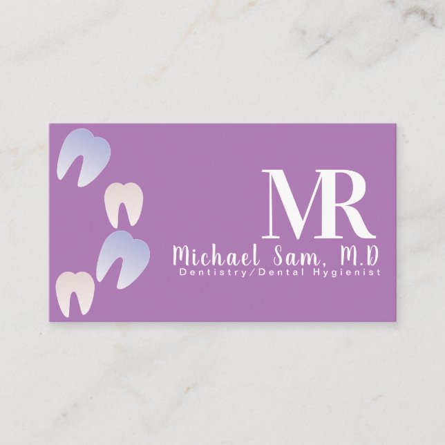 Carte De Visite MD Ombre Tooth Logo d'entreprise de dentiste hygié (Devant)