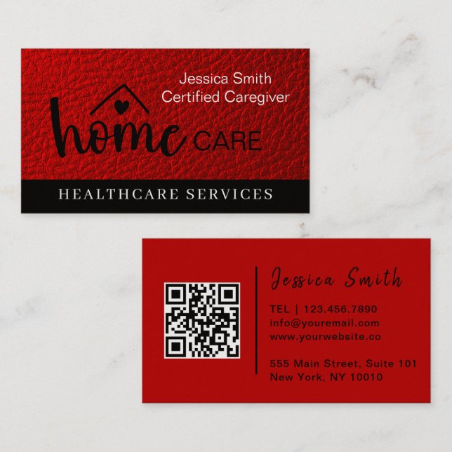 Carte De Visite Mdern Nurse Caregiver Home Help Companionship Red  (Devant / Derrière)