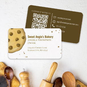 Carte De Visite Me connecter QR Code Simple Boulangerie Cookie