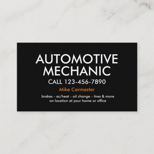 Carte De Visite Mécanicien automobile audacieux simple (Devant)