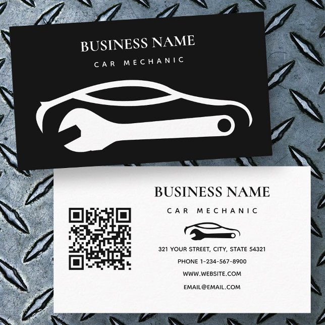 Carte De Visite Mécanicien automobile Réparation atelier Machinist (Car Mechanic Auto Repair Shop Machinist Black Business Card)
