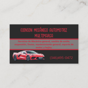 Carte De Visite Mecánico Automotriz Tarjetas Rojo Negro