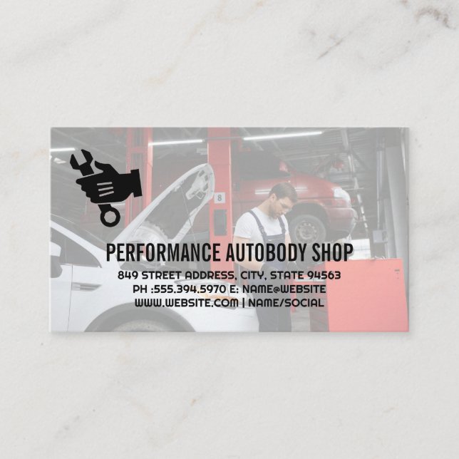 Carte De Visite Mécanique de travail sur voiture | Réparation auto (Devant)