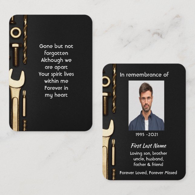 Carte De Visite Mécanique des outils de prière de photos commémora (Devant / Derrière)