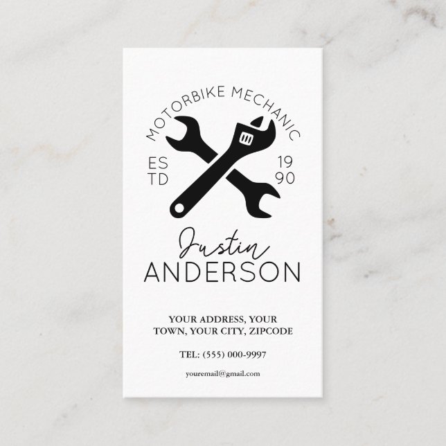 Carte De Visite Mécanique Professionnelle avec clé et spanner (Devant)