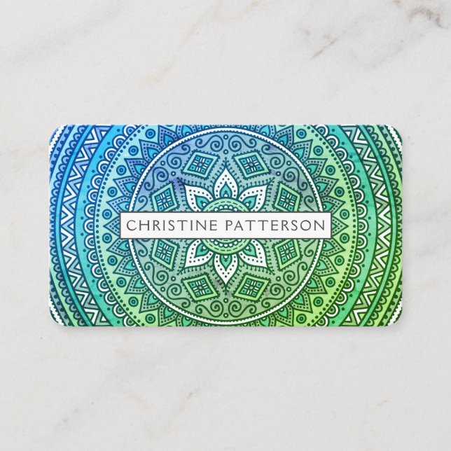 Carte De Visite Médaille de Yoga Vert Motif Mandala (Devant)