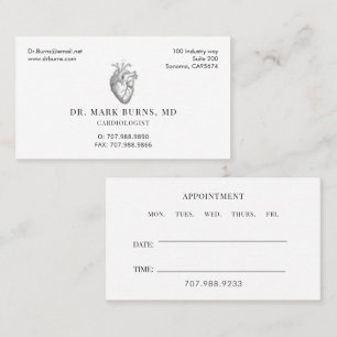 Carte De Visite Médecin cardiologue Cœur anatomique Rendez-vous