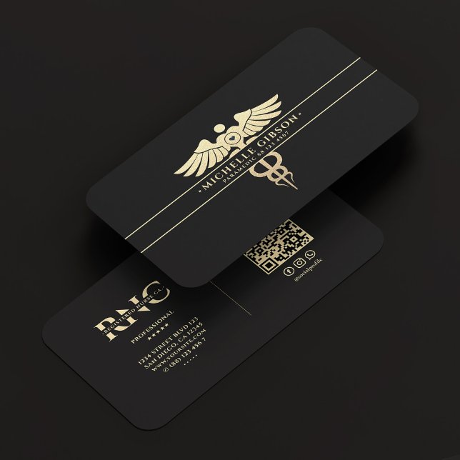 Carte De Visite Médecin Médicale moderne Monogram Caduceus Black G (Modern Medical Doctor Monogram Caduceus Black Gold Business Card
)