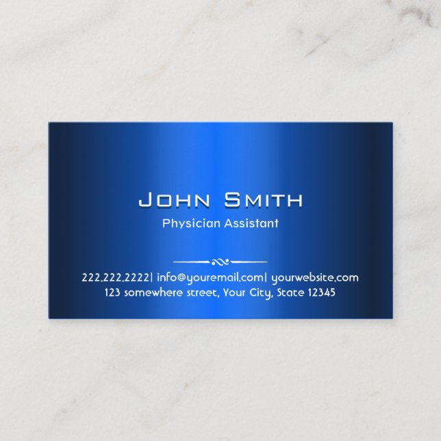 Carte De Visite Médecin moderne Blue Metal Assistant (Devant)