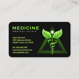 Carte De Visite Médecine alternative Green Caduceus Black Bizcards
