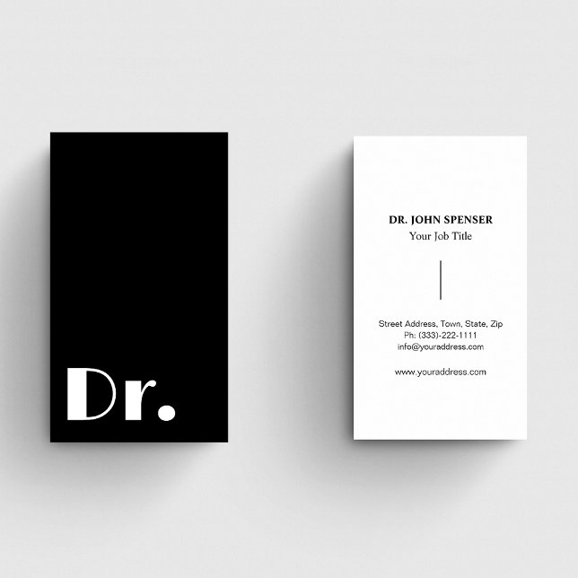 Carte De Visite Médecins Elegant Black & White Healthcare Médicale (Créateur téléchargé)