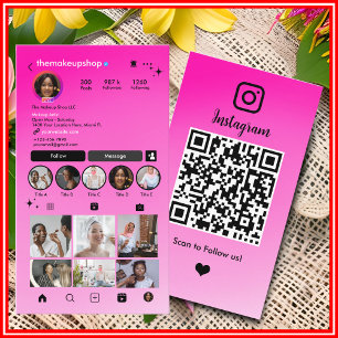 Carte de visite média social Code QR ombré rose In