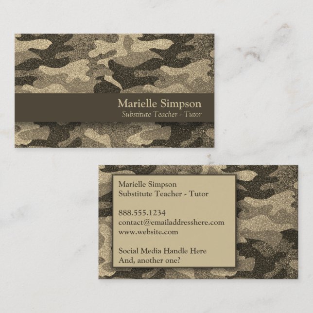 Carte De Visite Médias sociaux Femme militaire Camouflage Parties  (Devant / Derrière)