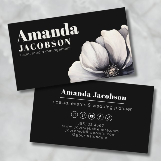 Carte De Visite Médias sociaux modernes Black Elegant Professionne (Modern Social Media Black Elegant Professional Business Card)