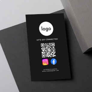 Carte De Visite Médias sociaux modernes QR Code noir