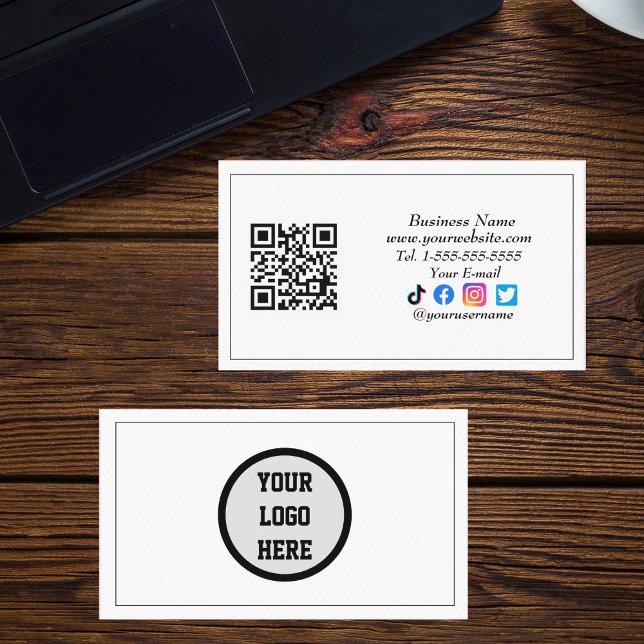 Carte De Visite Médias sociaux QR Code Logo Black Influencer Moder (Créateur téléchargé)