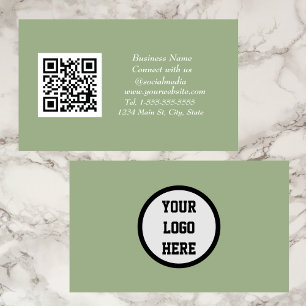 Carte De Visite Médias sociaux QR Code scanner Sage vert
