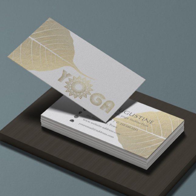 Carte De Visite Médiation Yoga Blanc & Or Mandala Bodhi Leaf (Créateur téléchargé)