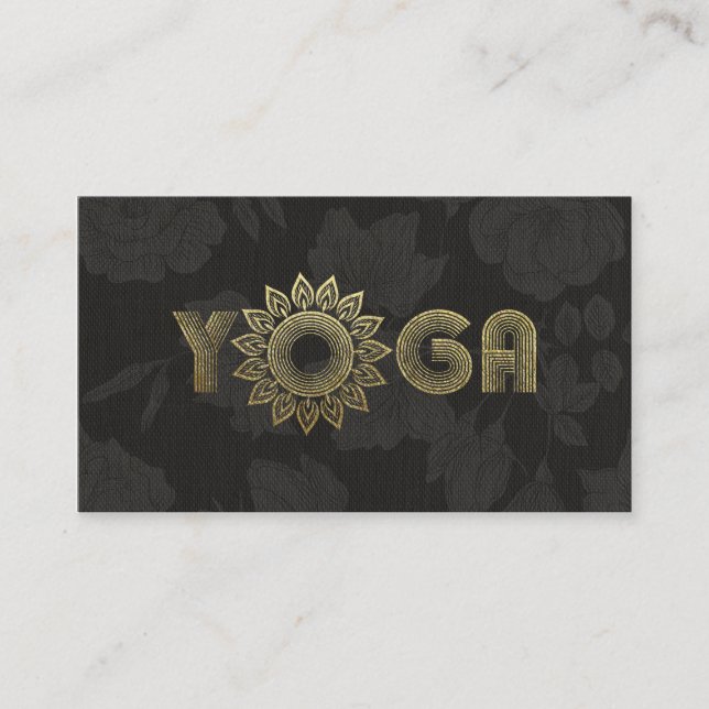Carte De Visite Médiation Yoga en or noir Mandala Linen Floral (Devant)