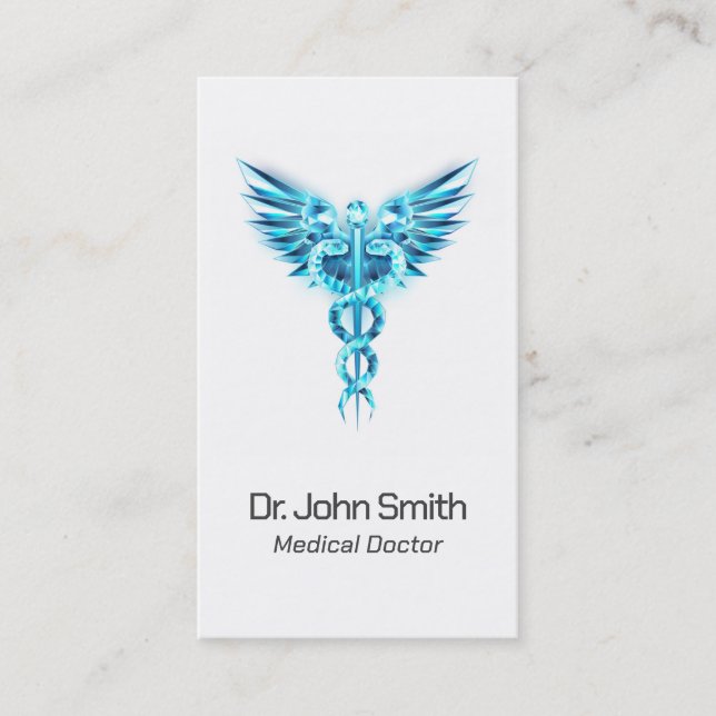 Carte De Visite Médicale Élégant bleu Caduceus ailes Classy (Devant)