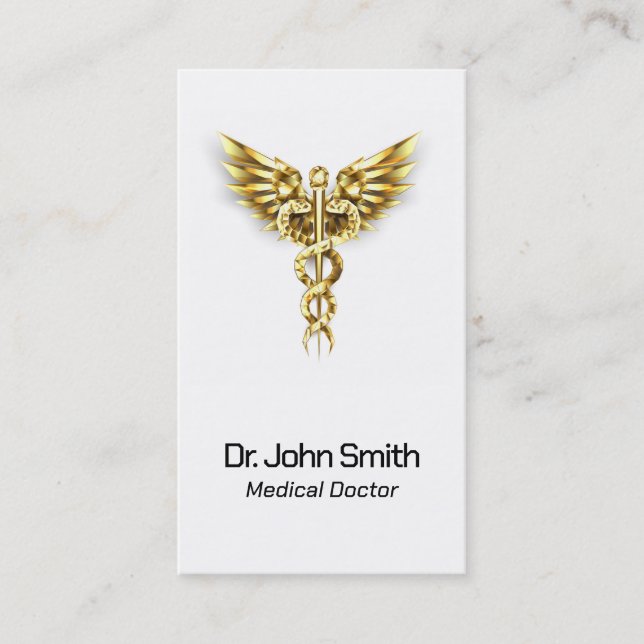 Carte De Visite Médicale Elegant Gold Caduceus Wings Classy (Devant)