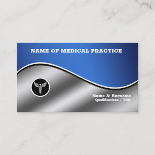 Carte De Visite Médicale hôpital bleu argent chic caduceus élégant