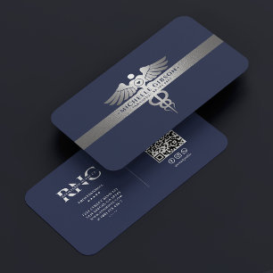 Carte De Visite Médicale professionnel Caduceus Blue Silver Minima