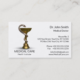 Carte De Visite Médicale Snake Bowl Hygieia Bronze Blanc Caduceus