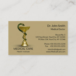 Carte De Visite Médicale Snake Bowl Hygieia Gold Beige Caduceus