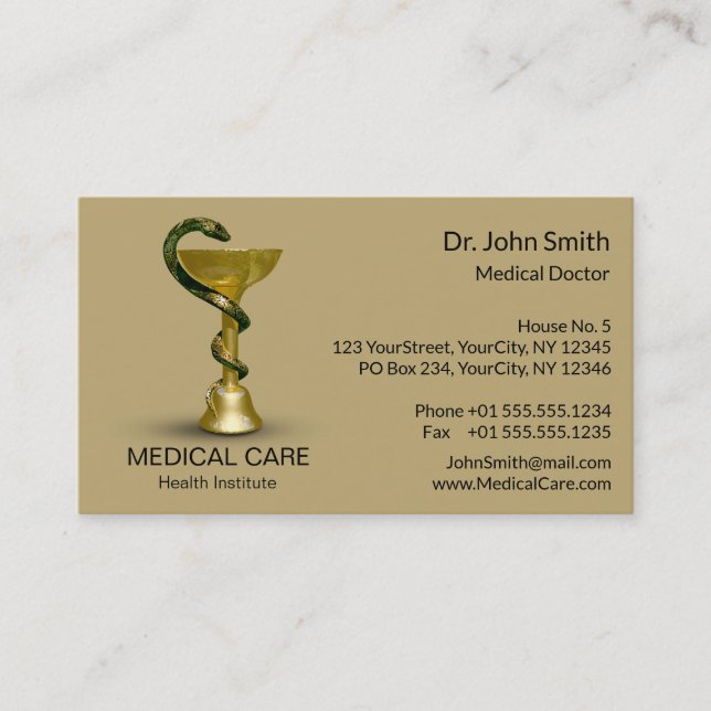 Carte De Visite Médicale Snake Bowl Hygieia Gold Beige Caduceus (Devant)
