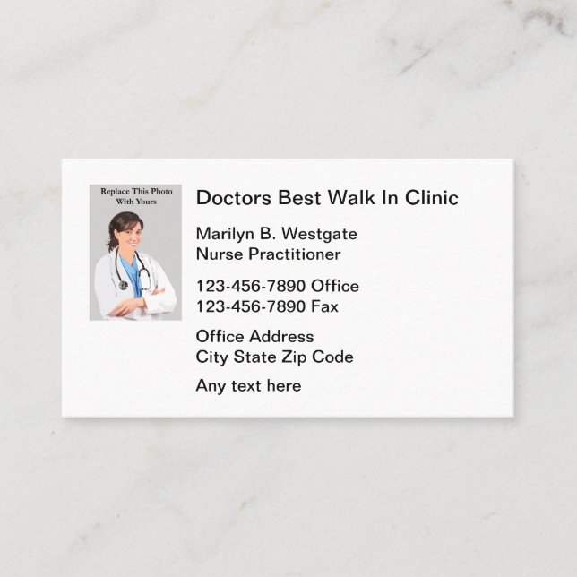 Carte De Visite Médicale Walk In Clinic Nurse Praticien (Devant)