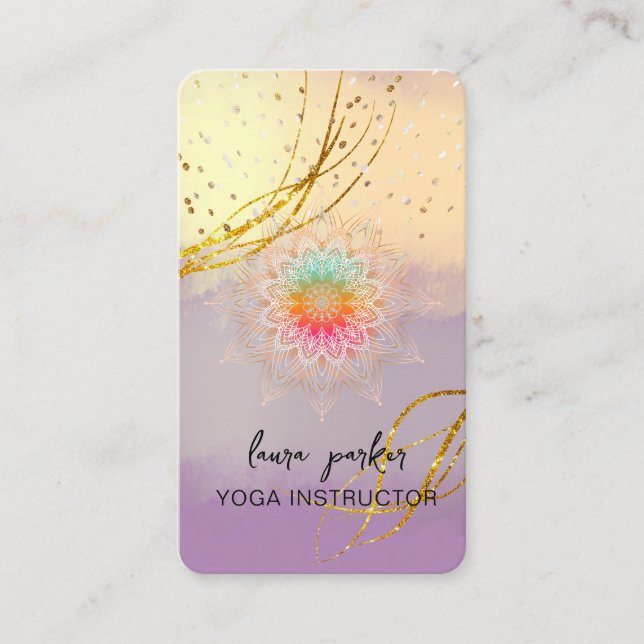 Carte De Visite Méditation d'or Mandala violet Élégant holistique (Devant)