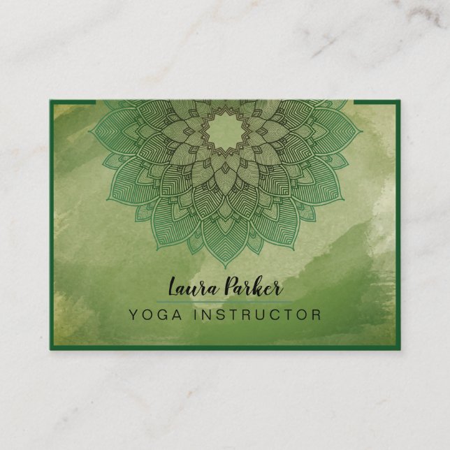 Carte De Visite Méditation du Mandala Lotus vert Yoga holistique (Devant)