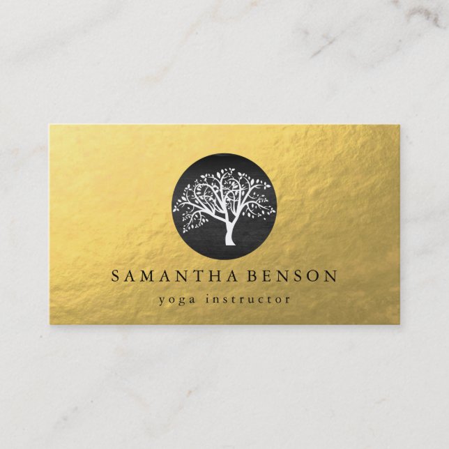 Carte De Visite Méditation élégante de yoga d'arbre d'aquarelle de (Devant)
