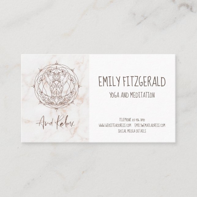 Carte De Visite Méditation Marbre Mandala Yoga Professeur Et Relax (Devant)