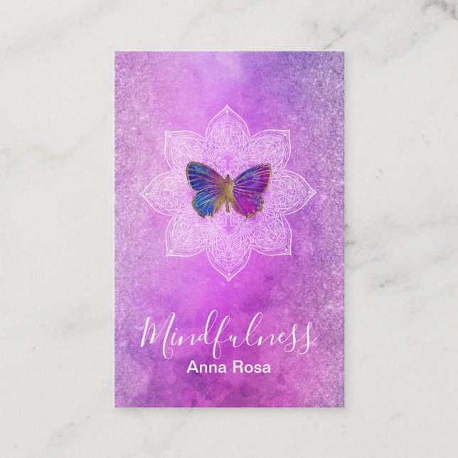 Carte De Visite ** Méditation Mindfulness Mandala Butterfly Reiki (Devant)
