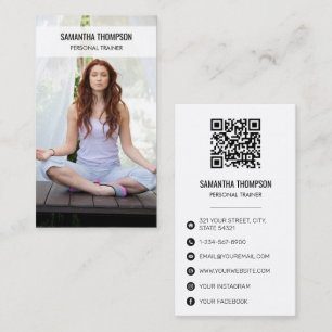 Carte De Visite Méditation moderne Wellness Fitness Photo QR Code