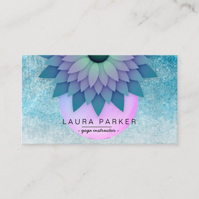 Carte De Visite Méditation Turquoise violette Yoga à fleurs de lot (Devant)