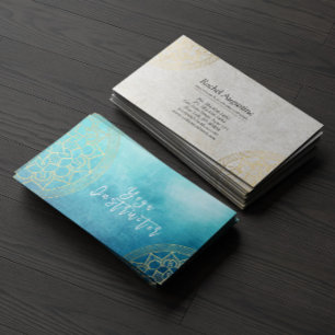 Carte De Visite Méditation Yoga Instructeur Blue Gold Foil Mandala